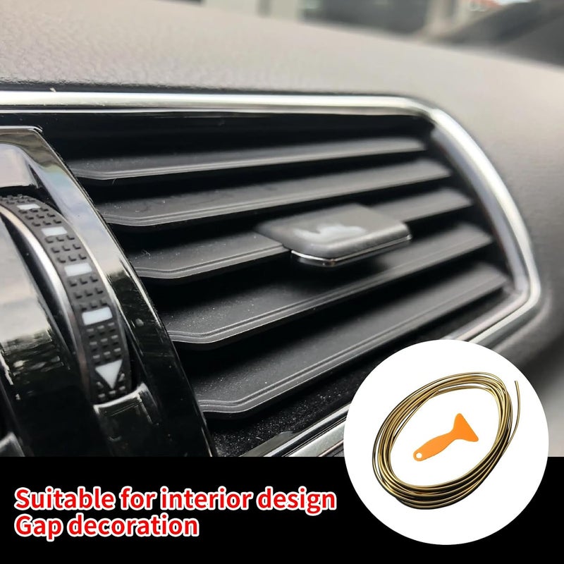 Jitrendo 33 Ft Car Interior Moulding Trim Strips Universal Auto Gap Fillers Including Installing Tool Car Electroplating Decoration Styling Door Dashboard Flexible Strip (Golden) - Image 3